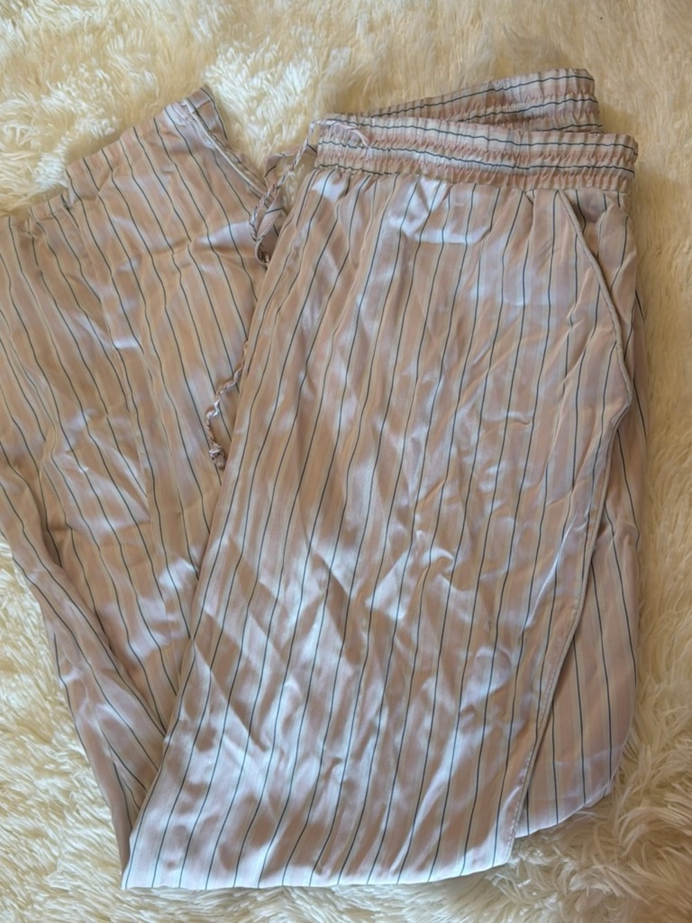 Striped Elastic-Waist Wide-Leg Pants - Light Pink